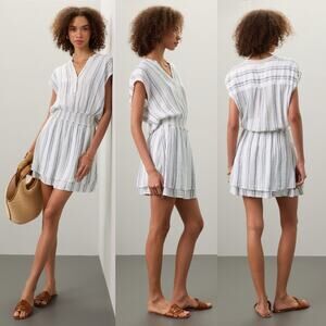 Rails Angelina Ryland Stripe Smocked Waist Linen Mini Dress